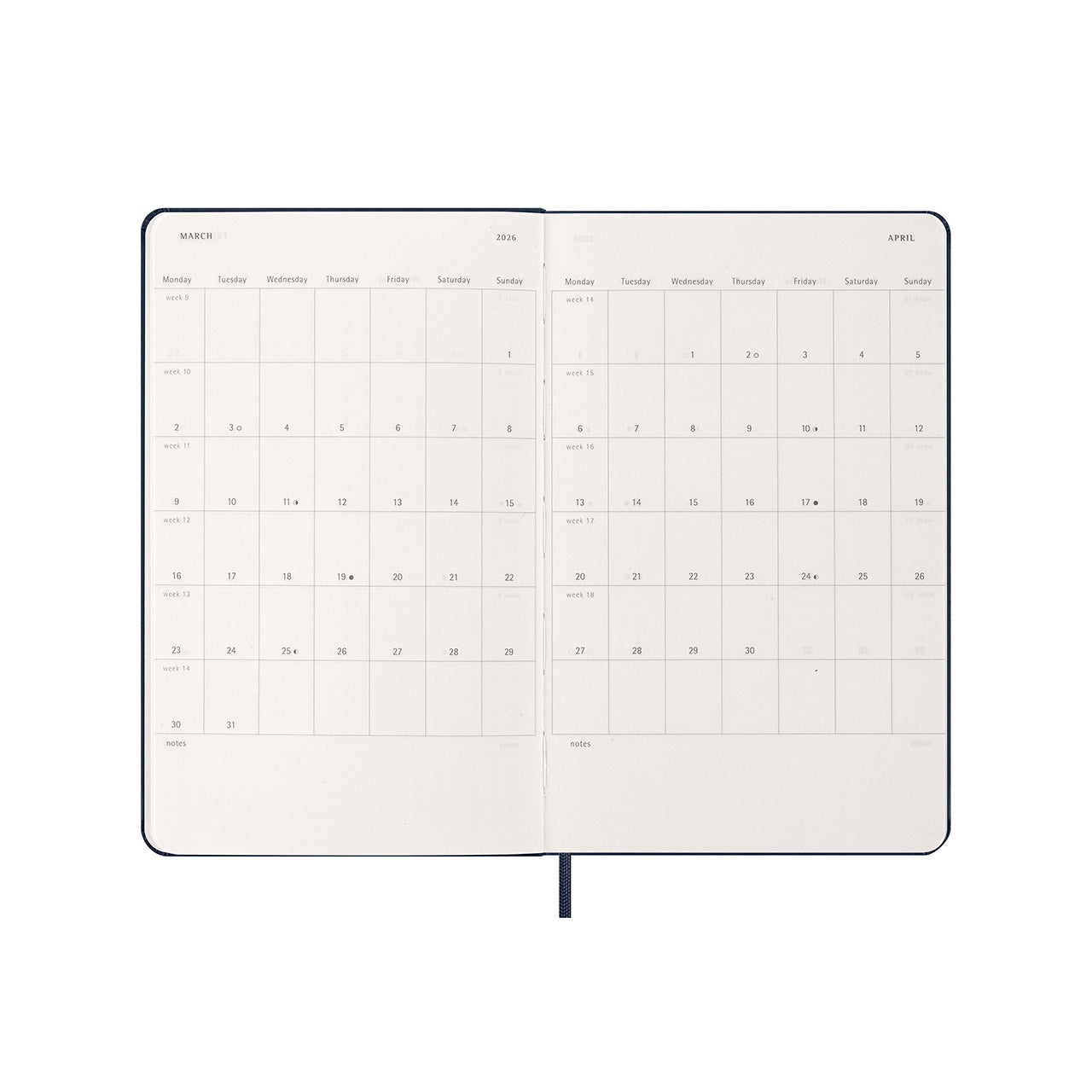 2026 Weekly Notebook Diary Hard Cover Large Sapphire Blue