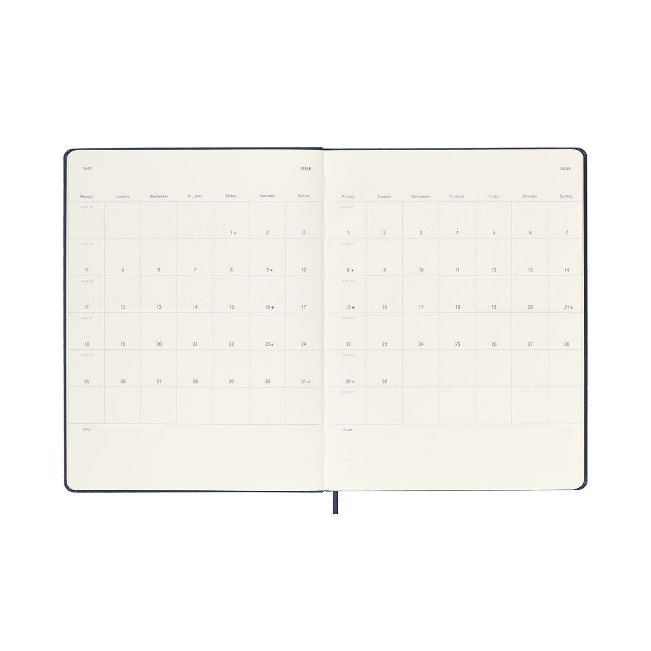 2026 Weekly Notebook Diary Hard Cover Extra Large Sapphire Blue