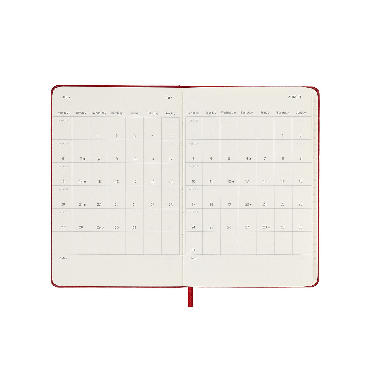 2026 Daily Diary Hard Cover Pocket Scarlet Red