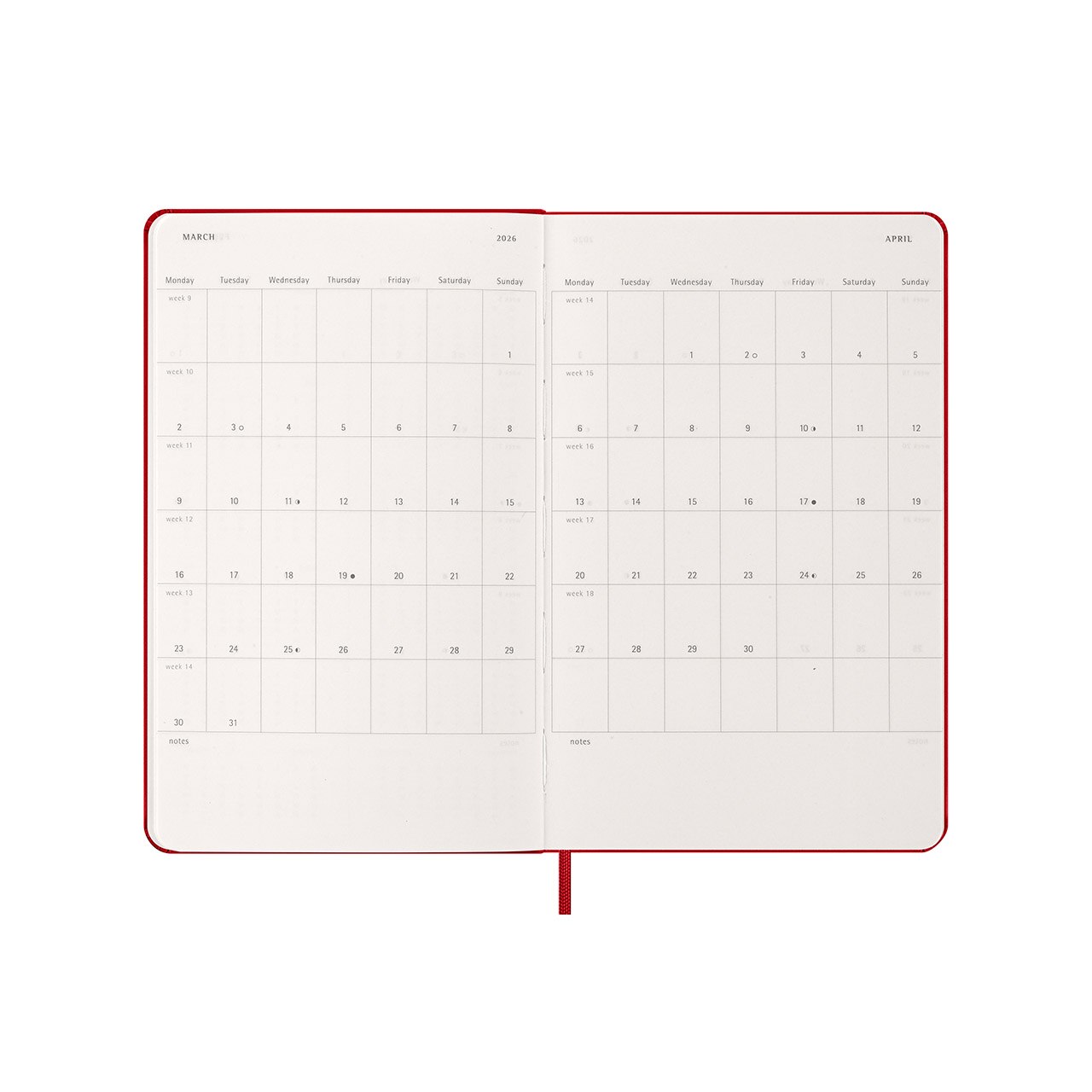 2026 Daily Diary Hard Cover Large Scarlet Red