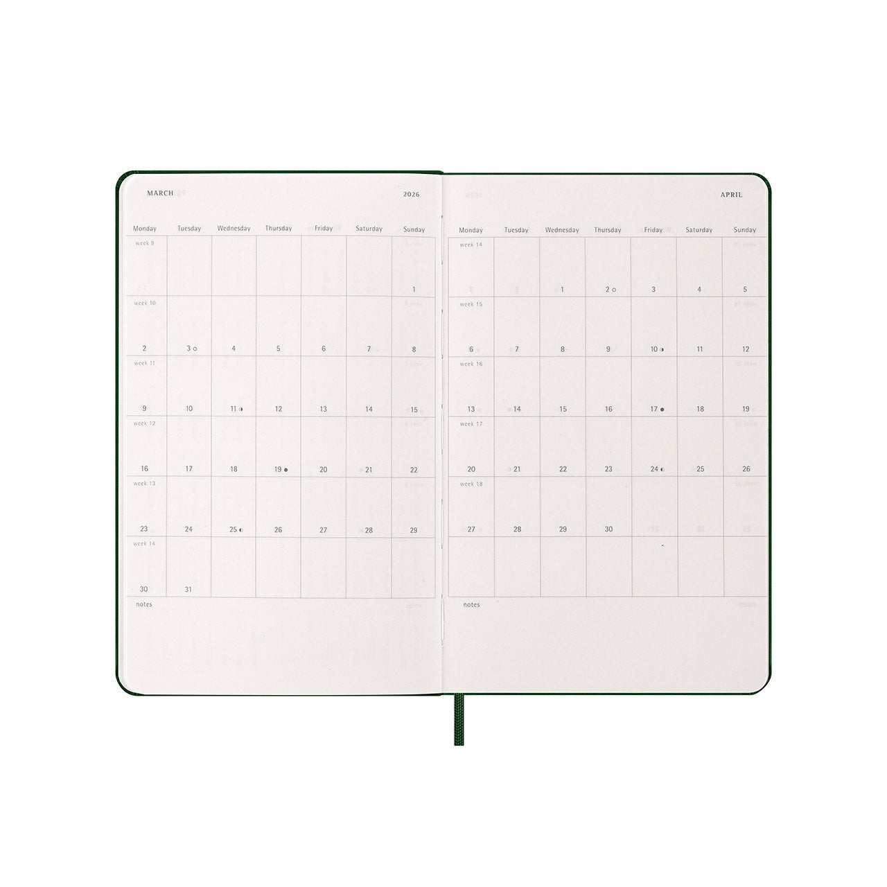 2026 Daily Diary Hard Cover Large Myrtle Green