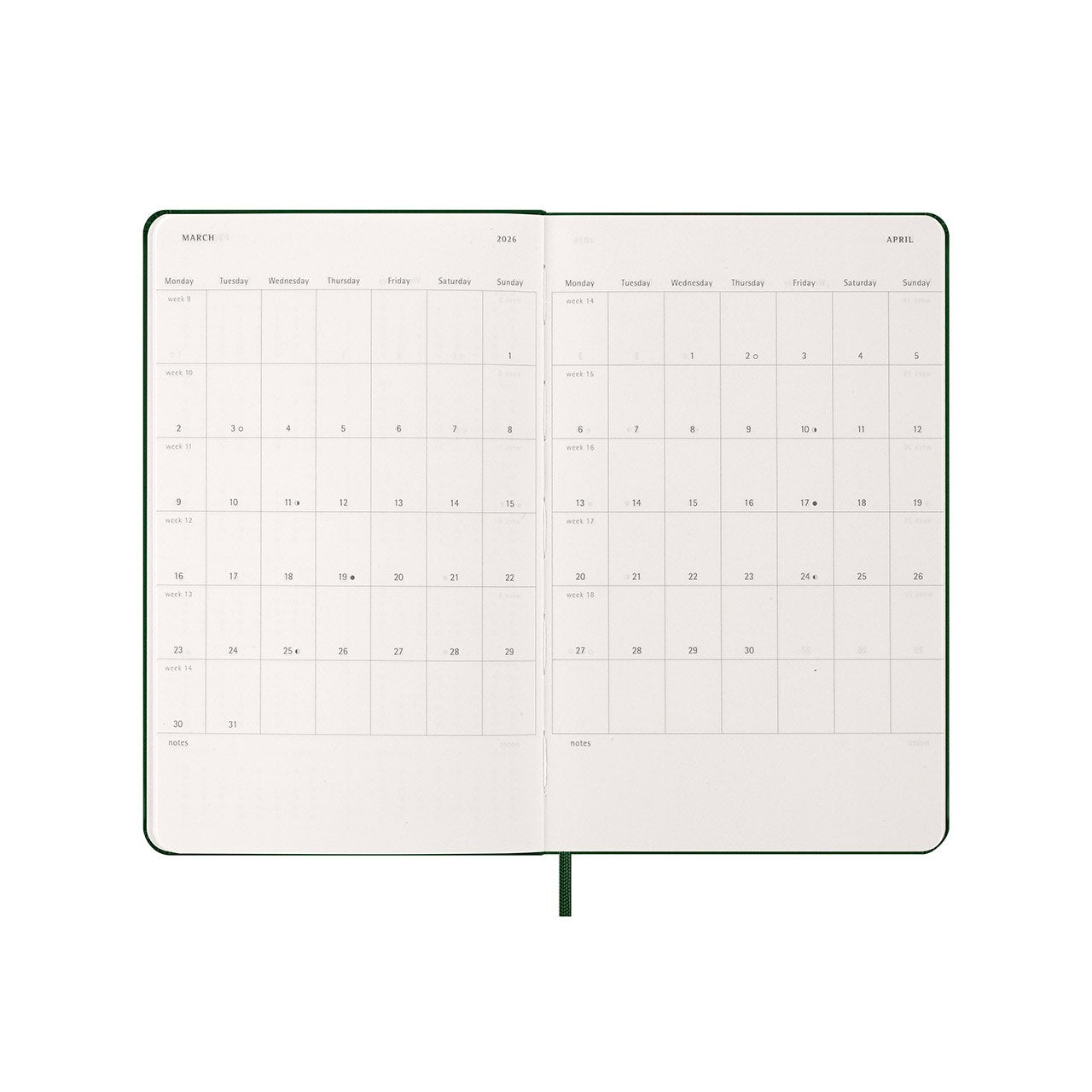 2026 Weekly Notebook Diary Hard Cover Large Myrtle Green
