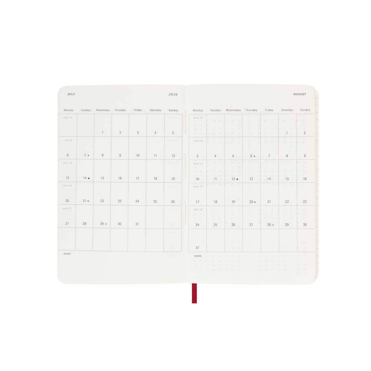 2026 Weekly Notebook Soft Cover Diary Pocket Scarlet Red