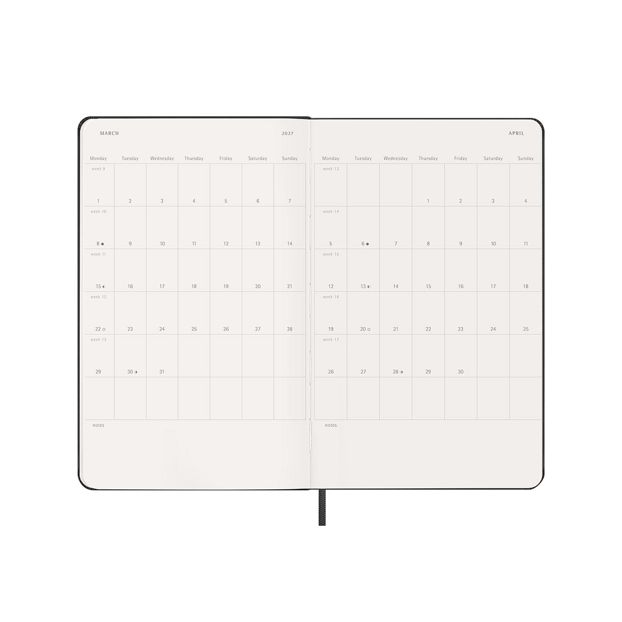 2027 Weekly Notebook Diary Hard Cover Large Black