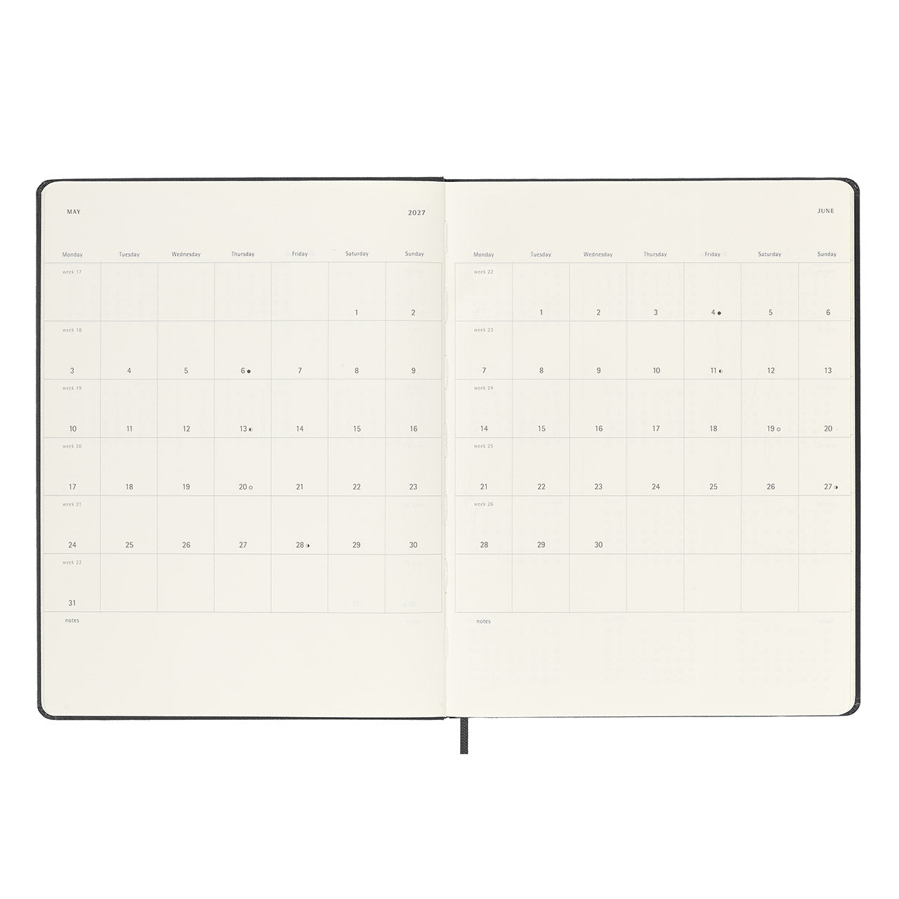 2027 Weekly Notebook Hard Cover Diary Extra Large Black