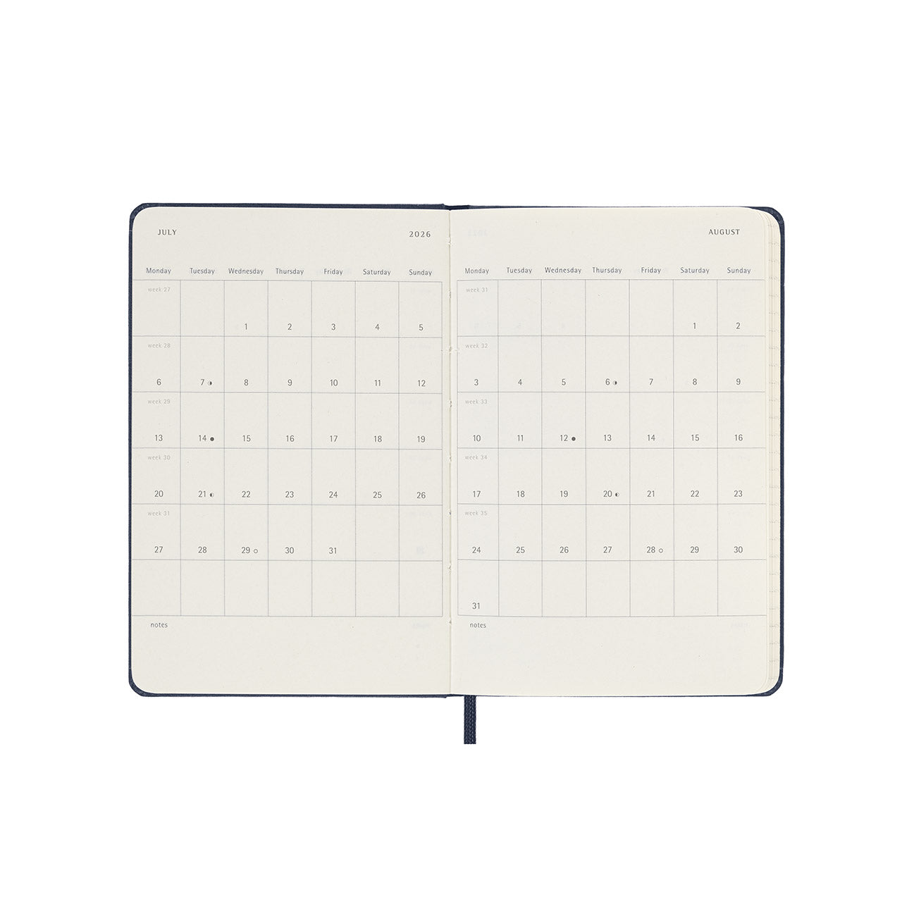 2026 Weekly Notebook Diary Hard Cover Pocket Sapphire Blue