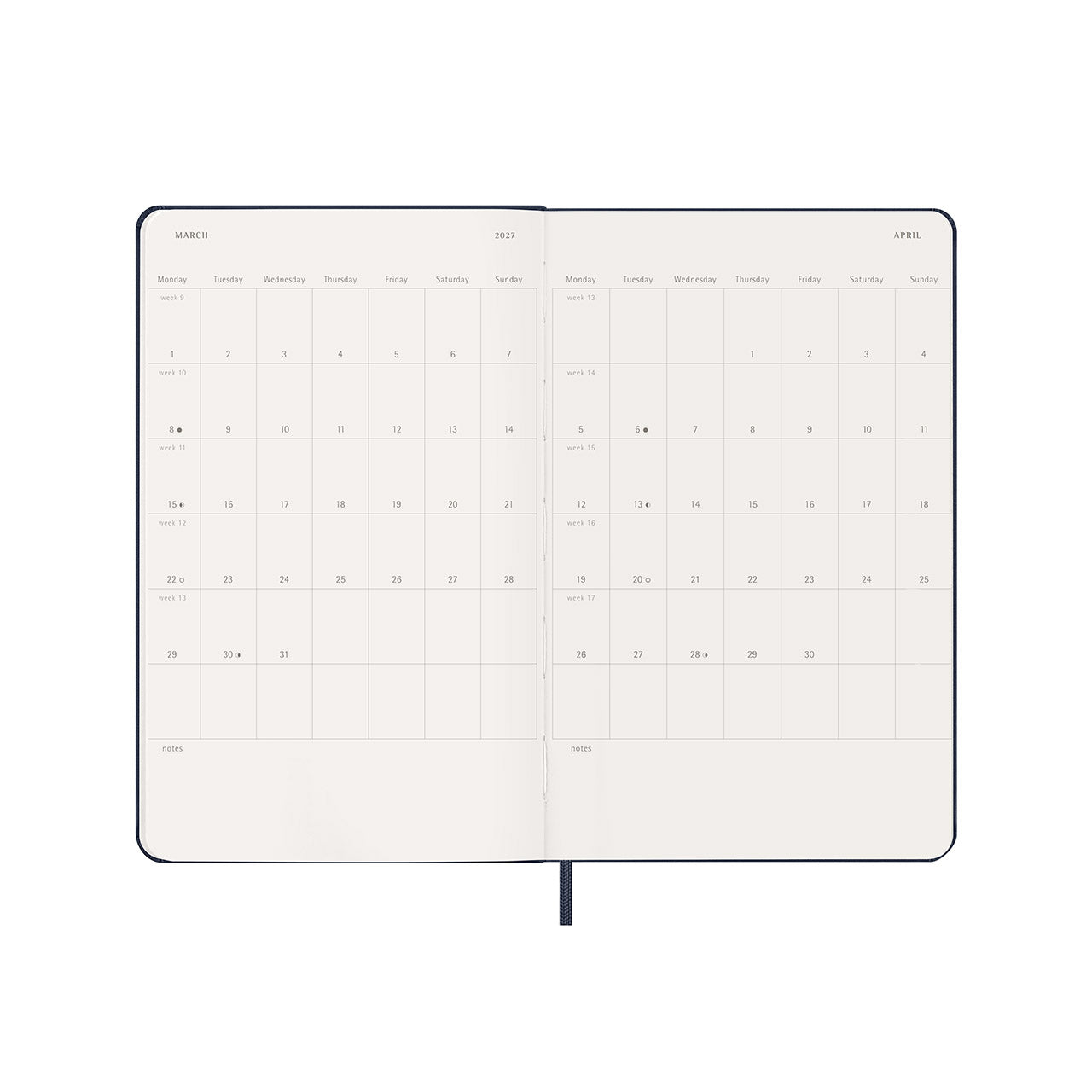 2027 Weekly Notebook Diary Hard Cover Large Sapphire Blue