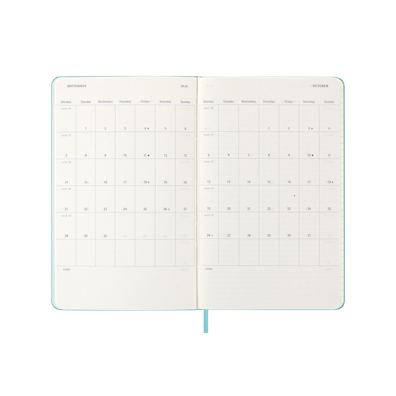 2026 Weekly Notebook Diary Hard Cover Large Aquamarine