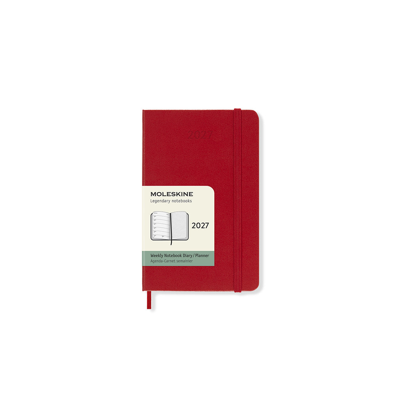 2027 Weekly Notebook Diary Hard Cover Pocket Scarlet Red