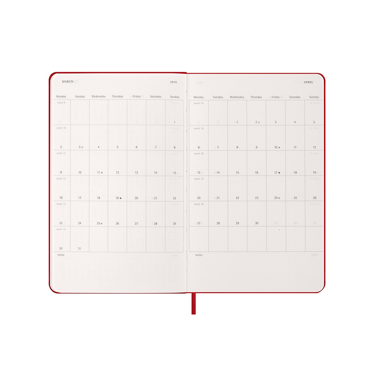 2026 Weekly Notebook Diary Hard Cover Large Scarlet Red