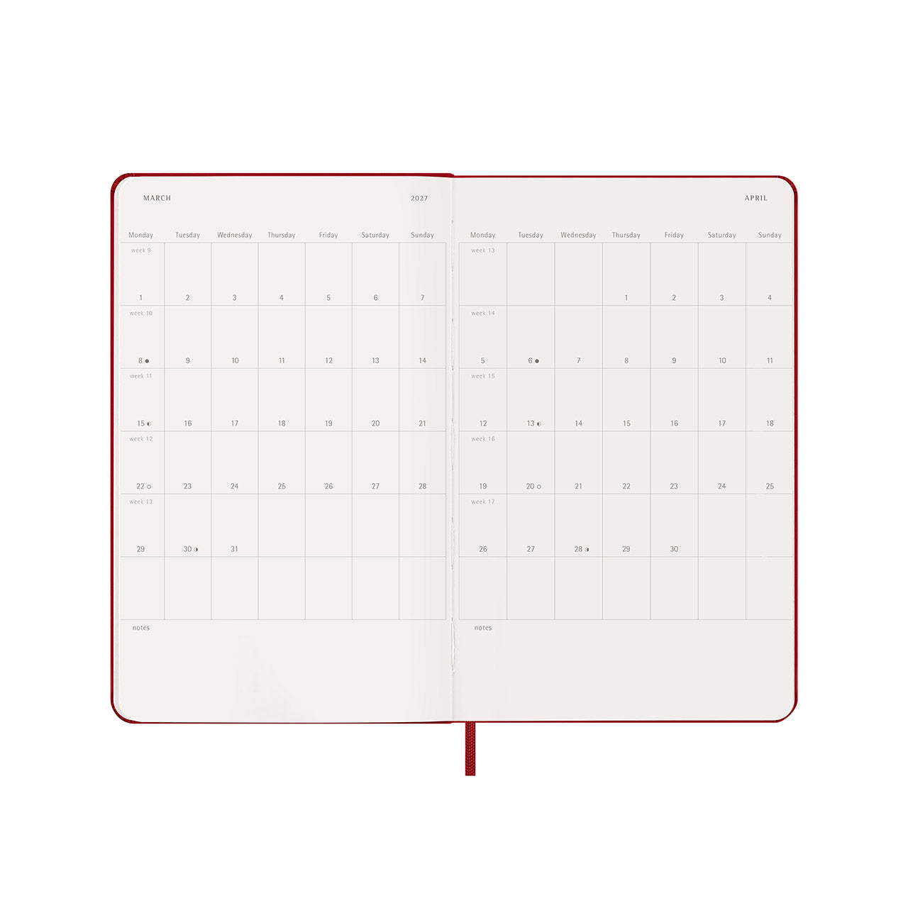 2027 Weekly Notebook Diary Hard Cover Large Scarlet Red