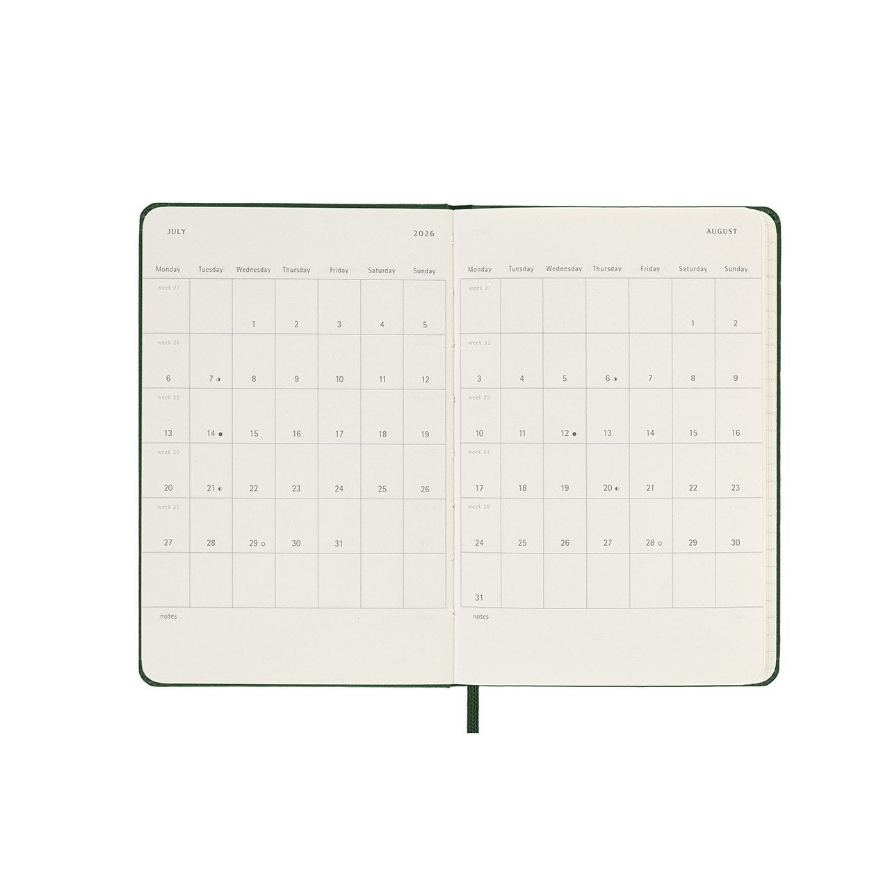 2026 Daily Diary Hard Cover Pocket Myrtle Green