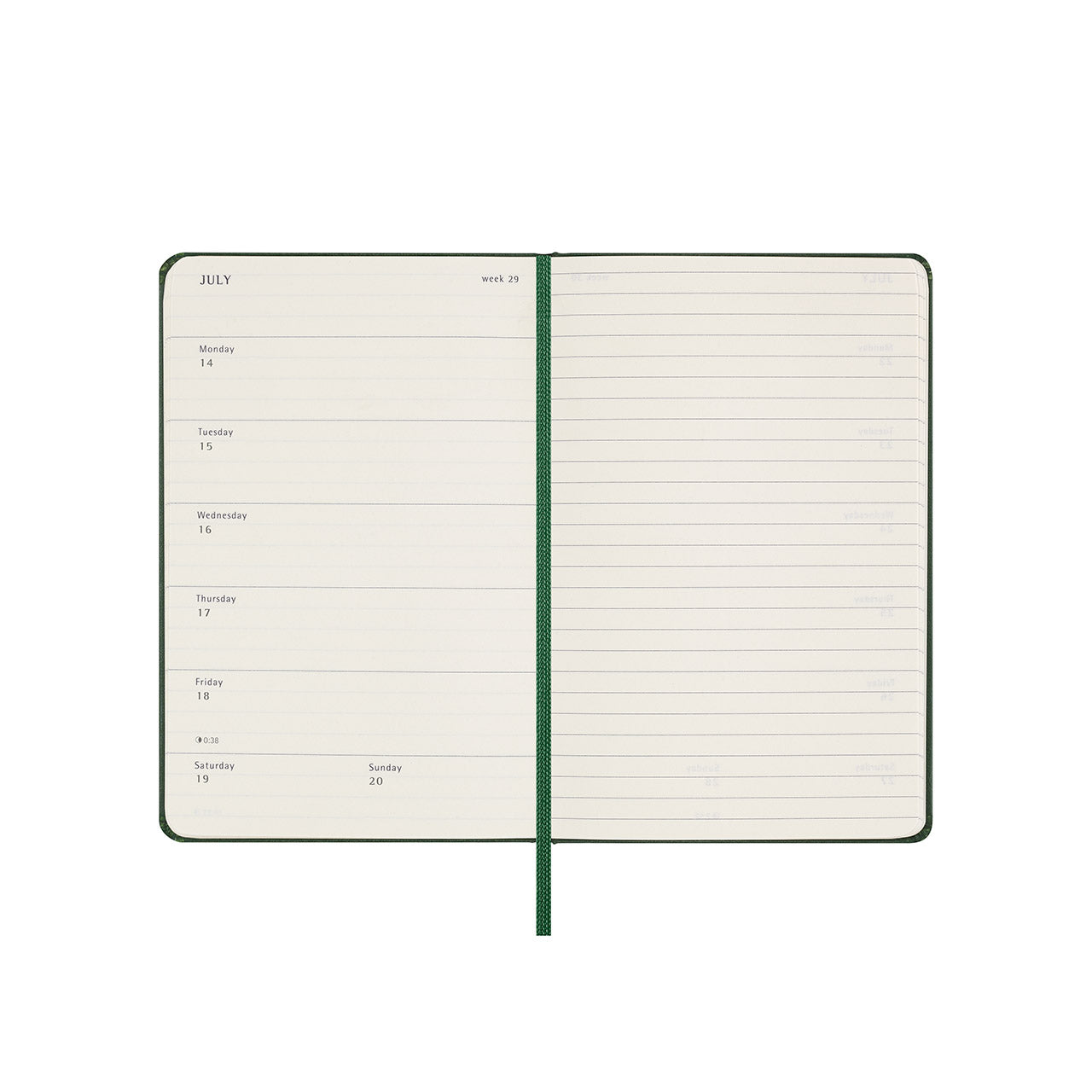 2025 Hard Cover Weekly Notebook Diary Pocket Myrtle Green