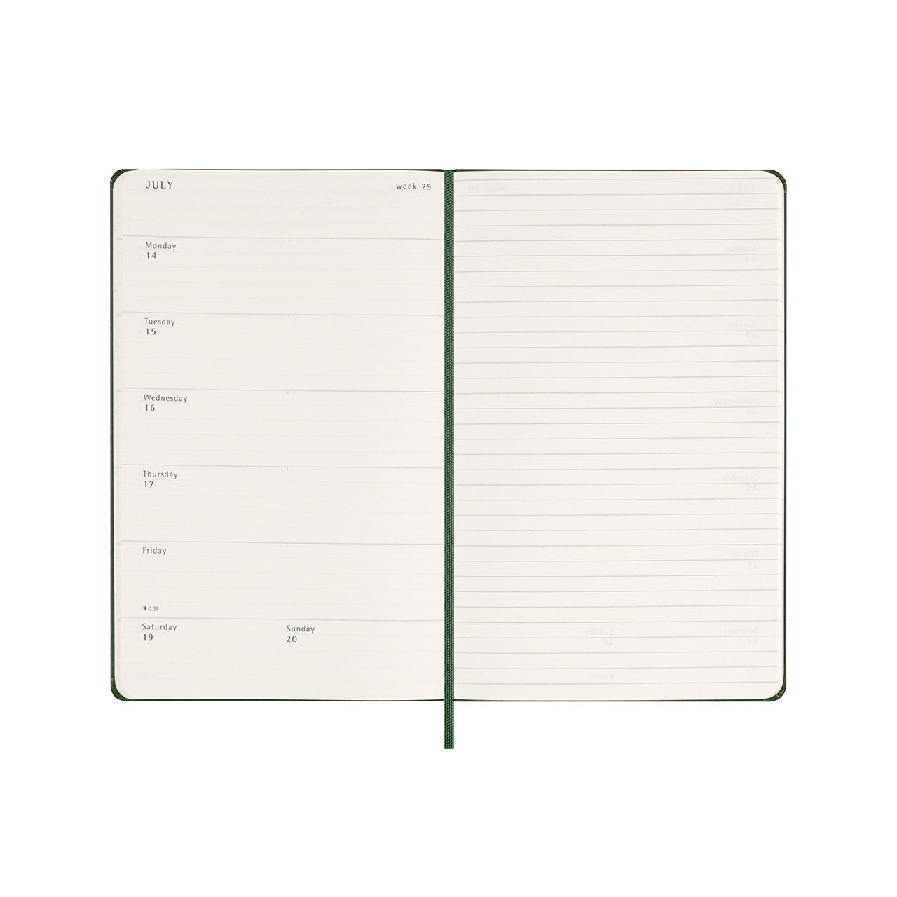 2025 Hard Cover Weekly Notebook Diary Large Myrtle Green