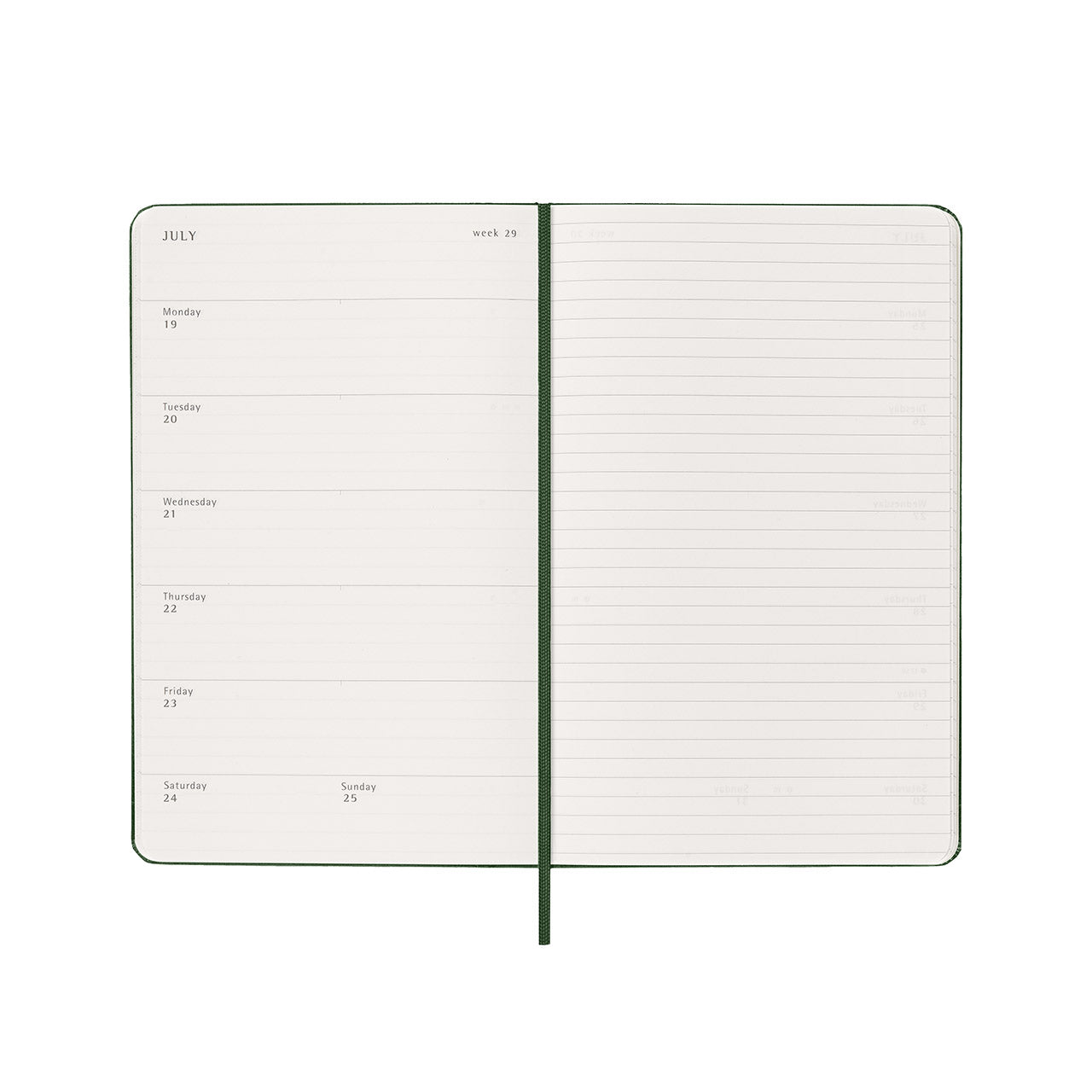 2027 Weekly Notebook Diary Hard Cover Large Myrtle Green